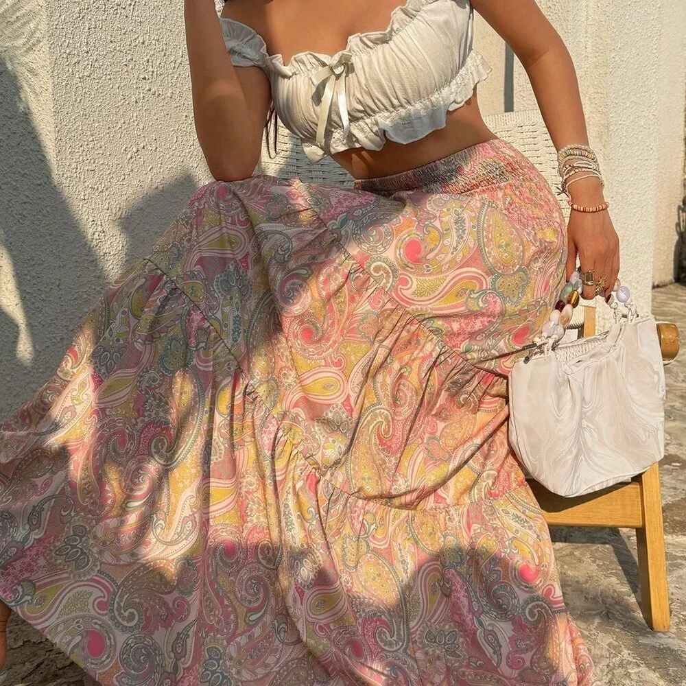 Mint Green Boho Women's Bohemian Print Skirt